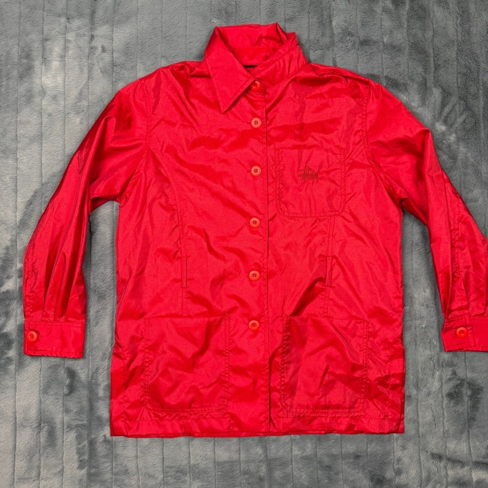 Stussy Red Nylon Button Up Coach Jacket Streetwear Mens XS RN94974